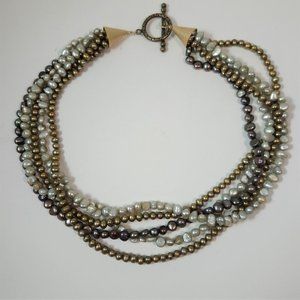 5 Strands Freshwater Pearls Necklace Green  16" L